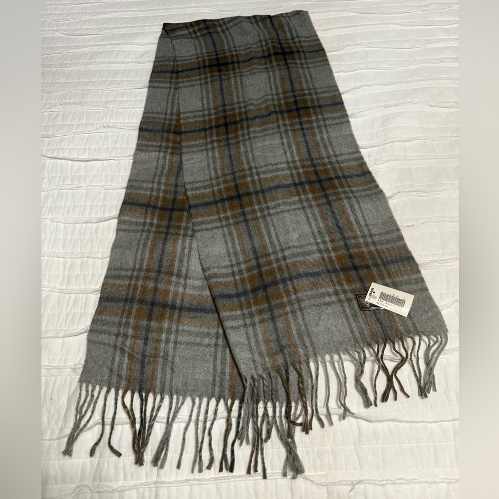 Vintage Cashmyarn by Berkshire Gray Plaid Unisex Scarf Made in Italy - NWT